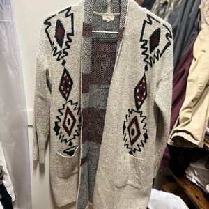 Aztec Patterned Beige Cardigan Sweater